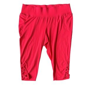 Livi Active Lane Bryant Pink Capri Leggings Lattice Hem Pockets Plus Size 26/28